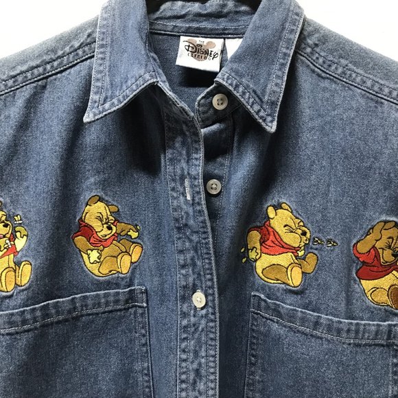 The Disney Store Winnie the Pooh Embroidered Blue Denim Button-Down Shirt - Picture 4 of 10